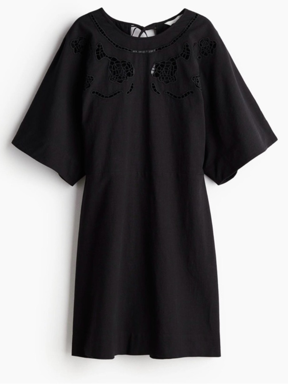H&M Linen Blend Dress With Eyelet Embroidery Black NWT Size Large